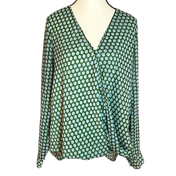 KUT from the Kloth Women's Size L Green Polka Dot Surplice V-Neck Blouse Top - Picture 1 of 10